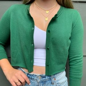 cropped green cardigan